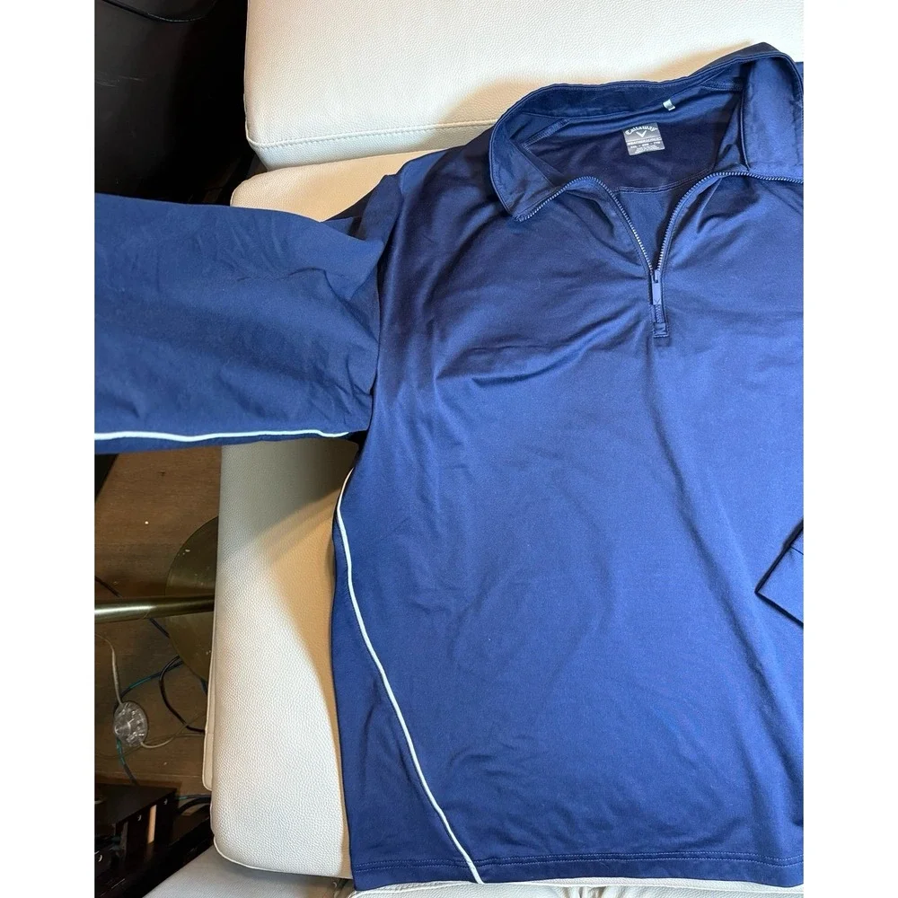 Callaway Men's XXL Navy Blue 1/4 Zip Long Sleeve Athletic Shirt pullover EUC.